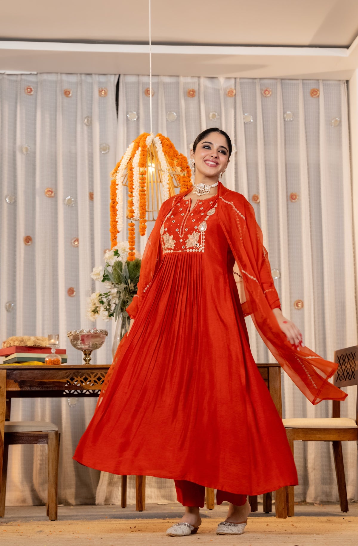 Red Embroidered Anarkali Suit Set with Dupatta | Festive & Wedding Wear