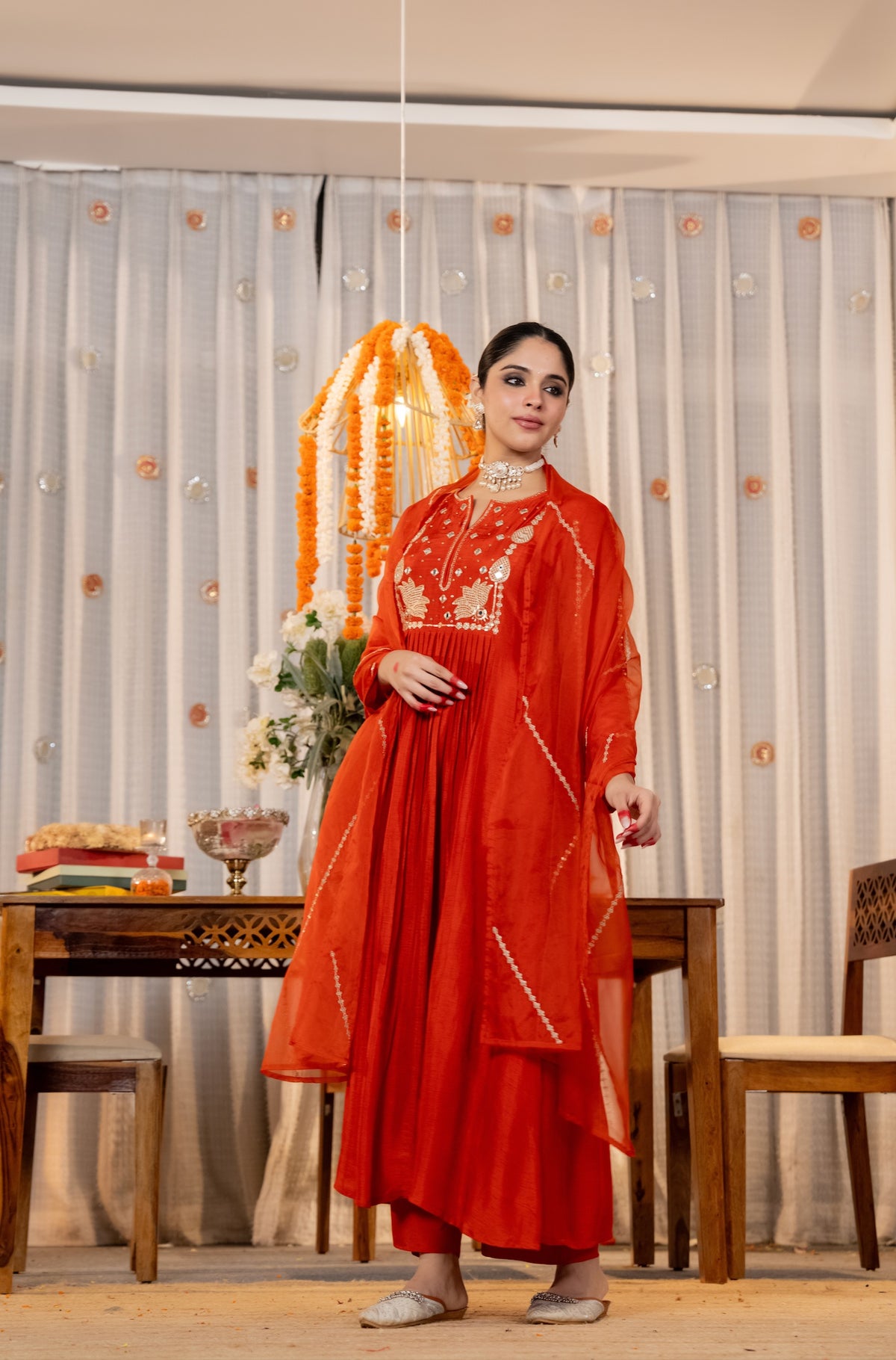 Red Embroidered Anarkali Suit Set with Dupatta | Festive & Wedding Wear