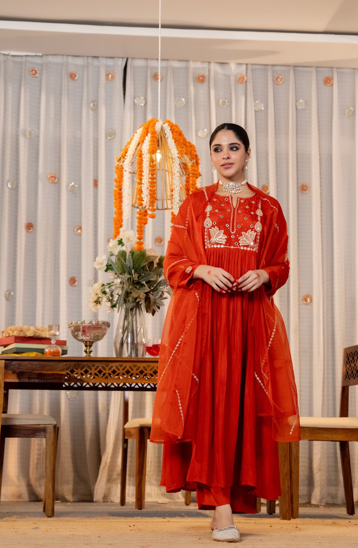 Red Embroidered Anarkali Suit Set with Dupatta | Festive & Wedding Wear