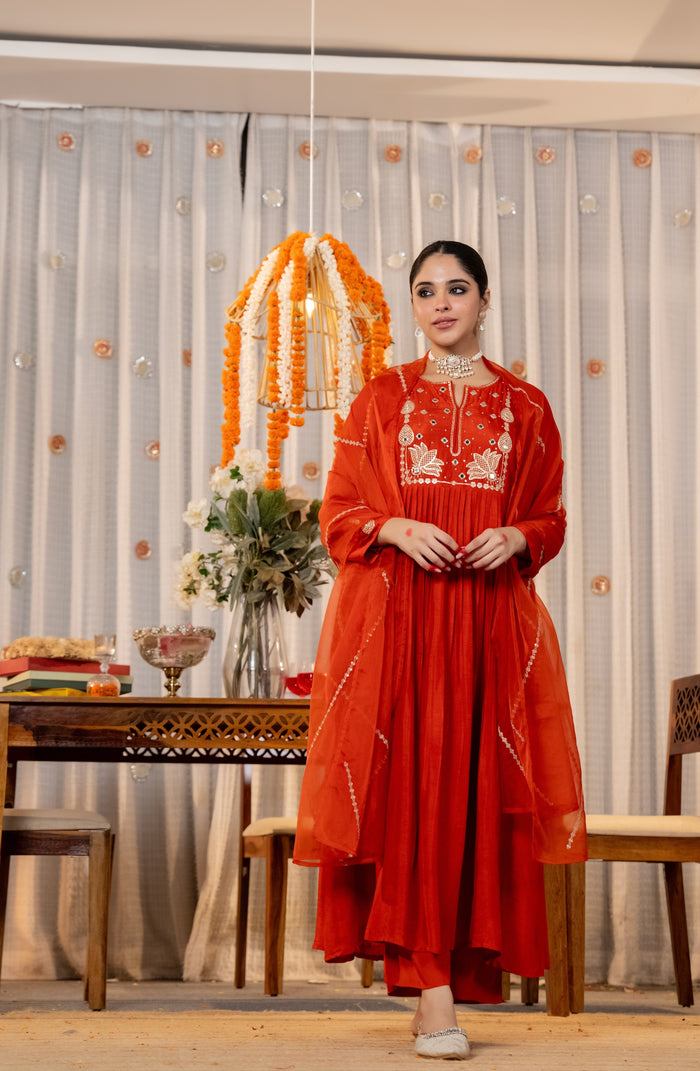 Red Embroidered Anarkali Suit Set with Dupatta | Festive & Wedding Wear