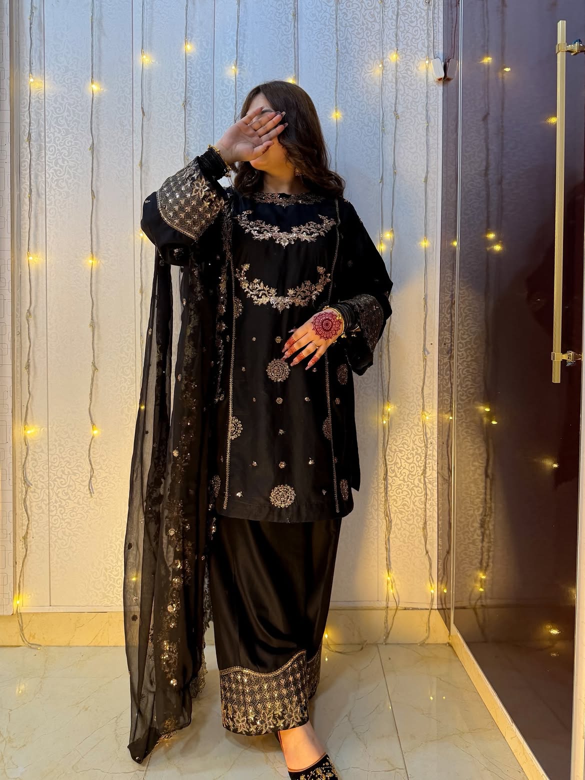 Designer Black Embroidered Pakistani Suit Set with Heavy Sequence Work & Dupatta
