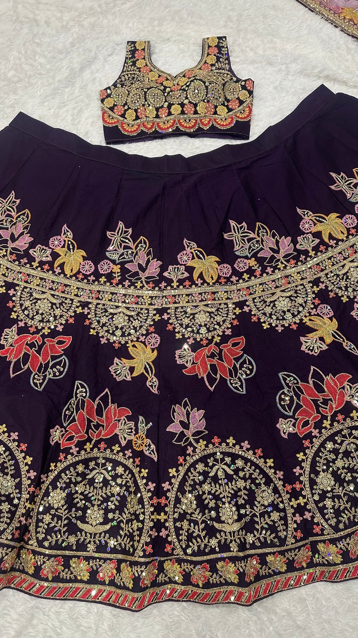 Royal Purple Embroidered Bridal Lehenga Set with Designer Blouse & Dupatta