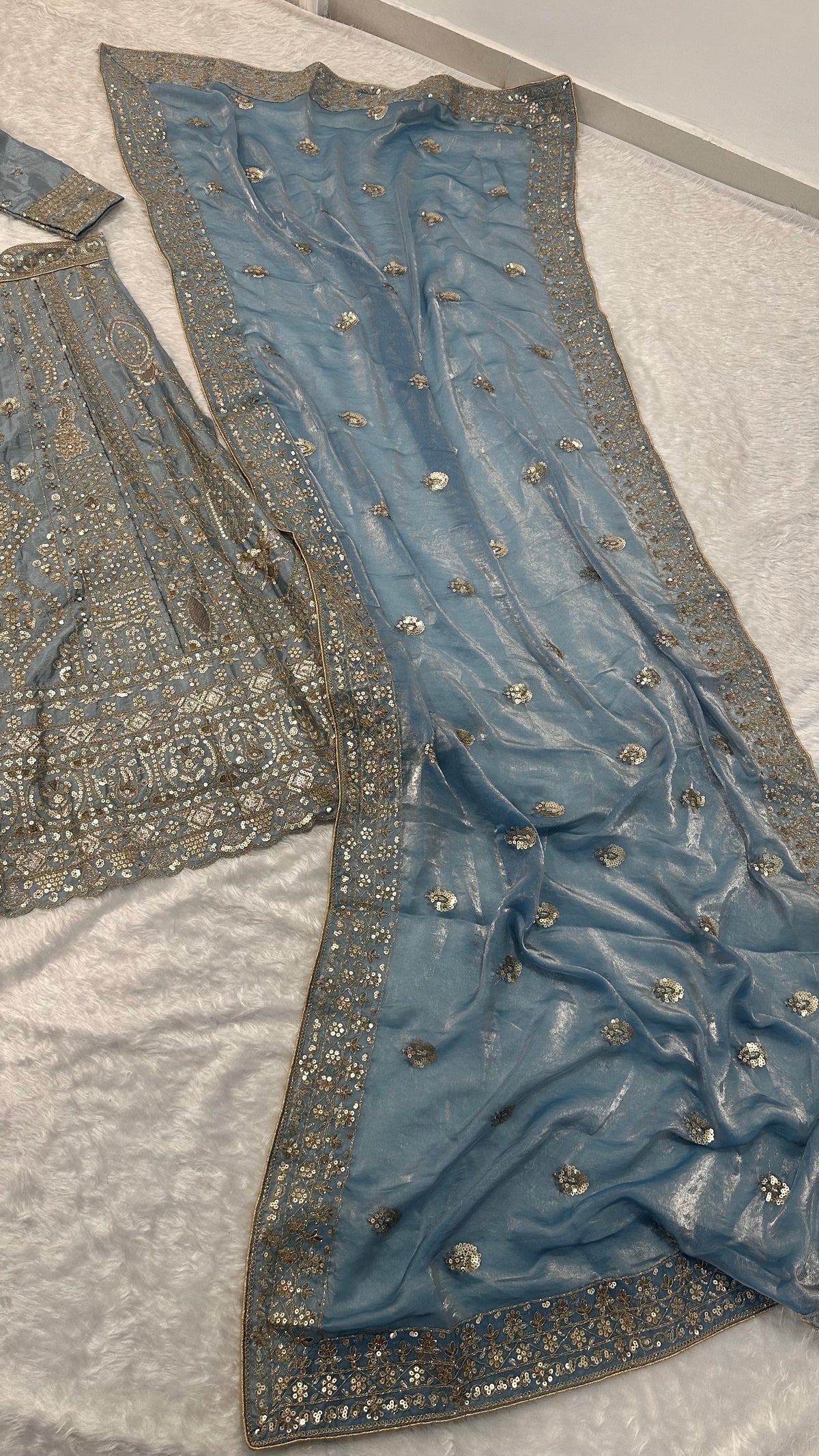 Pastel Blue Embroidered Designer Lehenga Choli with Dupatta – Heavy Silver Work