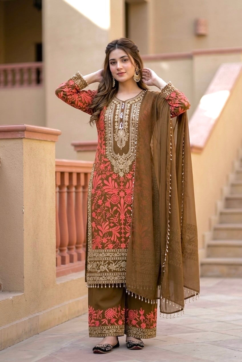 Heavy Diamond Georgette Embroidered Sequence Work Designer Suit Set