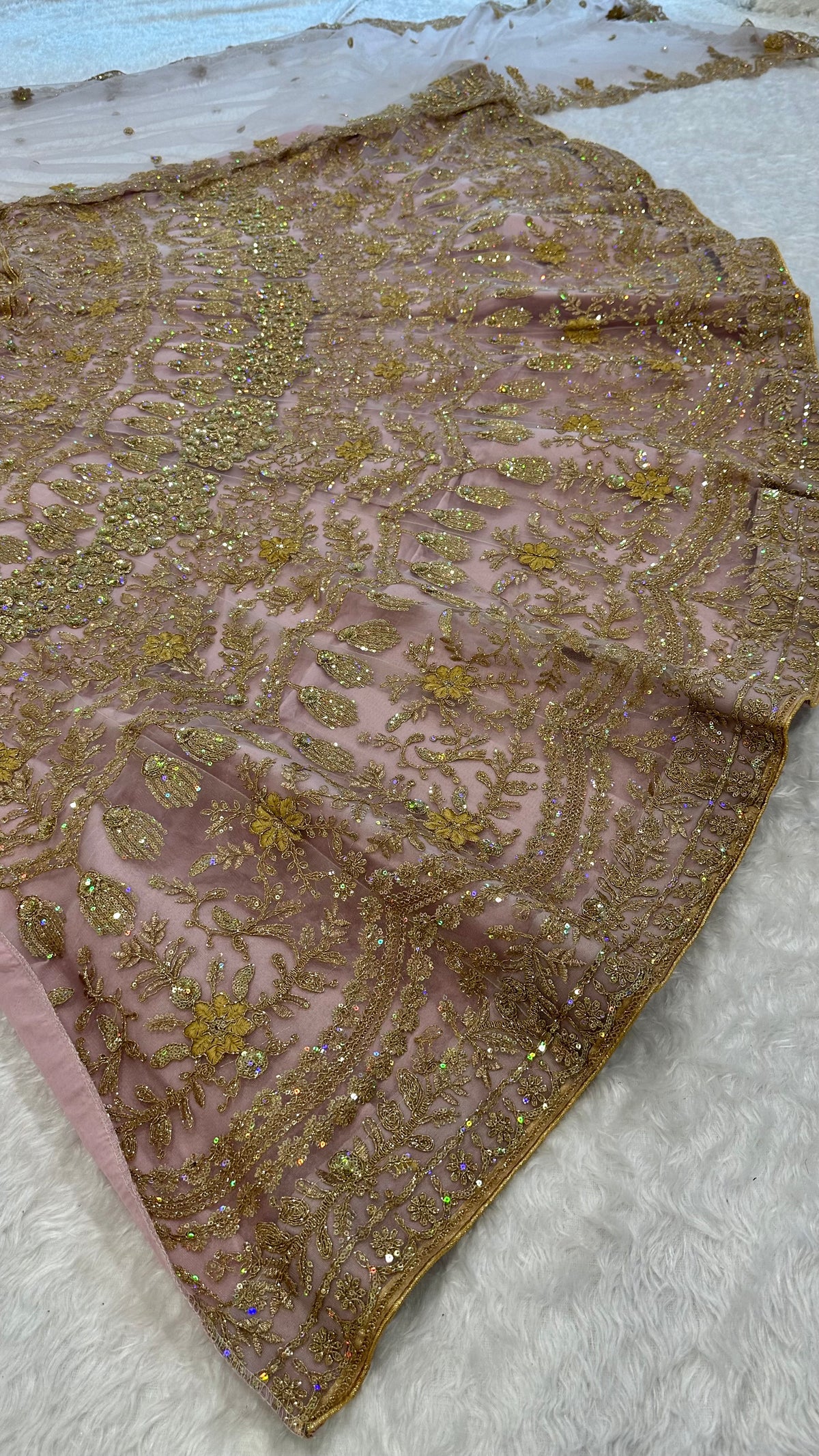 Women’s Premium Sequin Embroidered Lehenga Choli with Dupatta – Blush Pink & Gold Bridal Wear