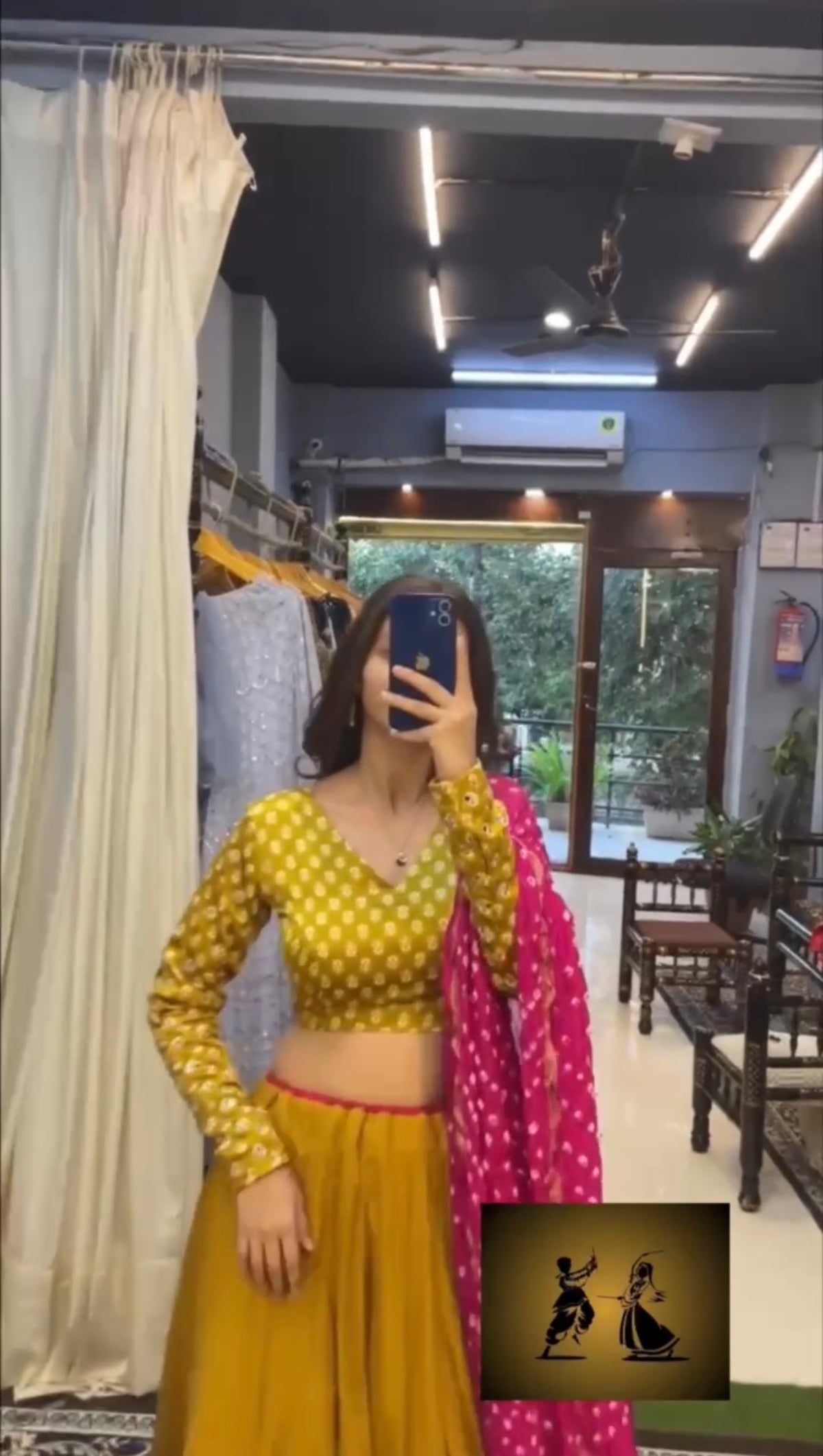 Women’s Mustard Yellow & Pink Designer Lehenga Choli with Embellished Dupatta