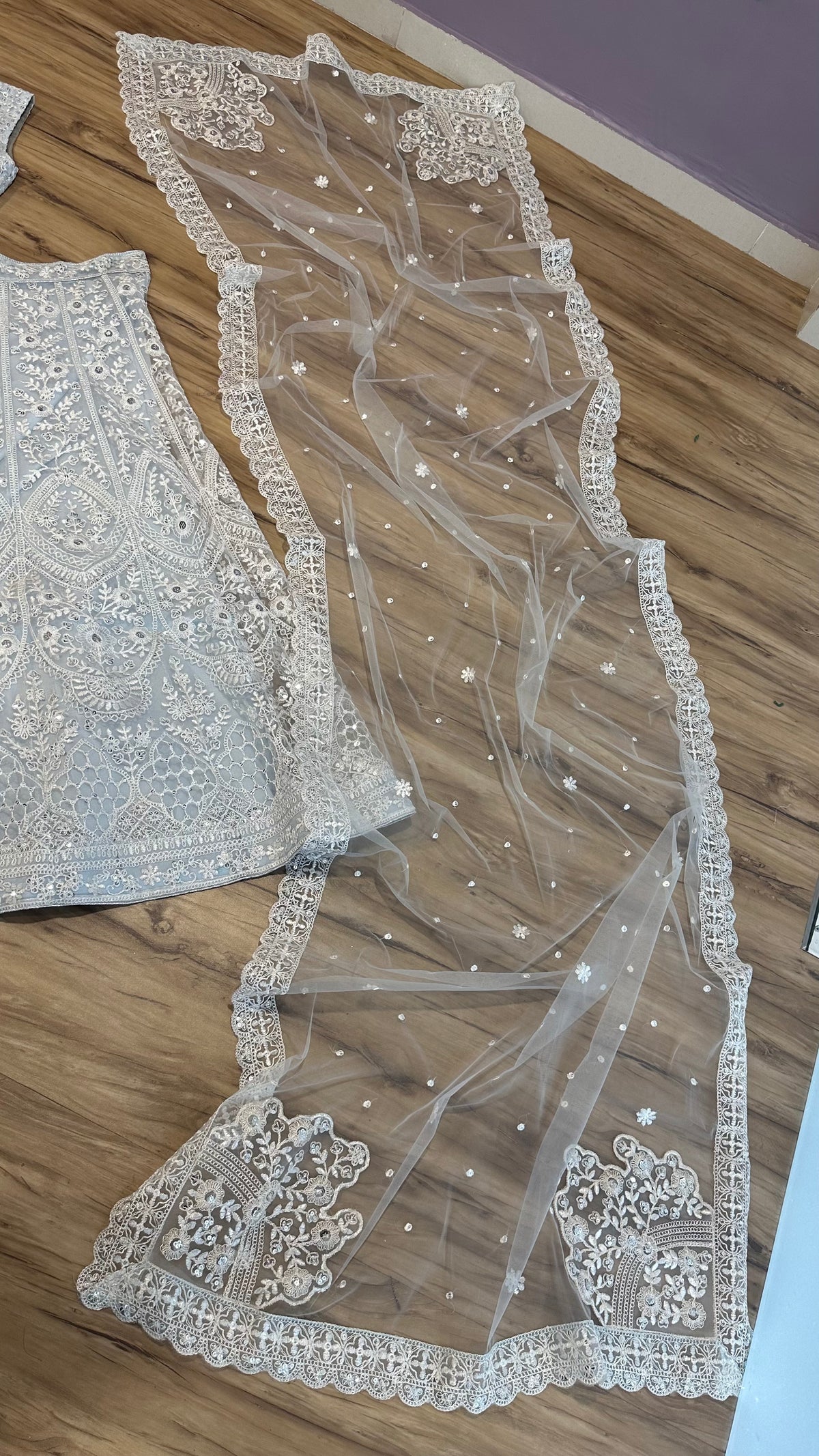 Pastel Blue Embroidered Net Lehenga Choli with Dupatta – Designer Party Wear Lehenga