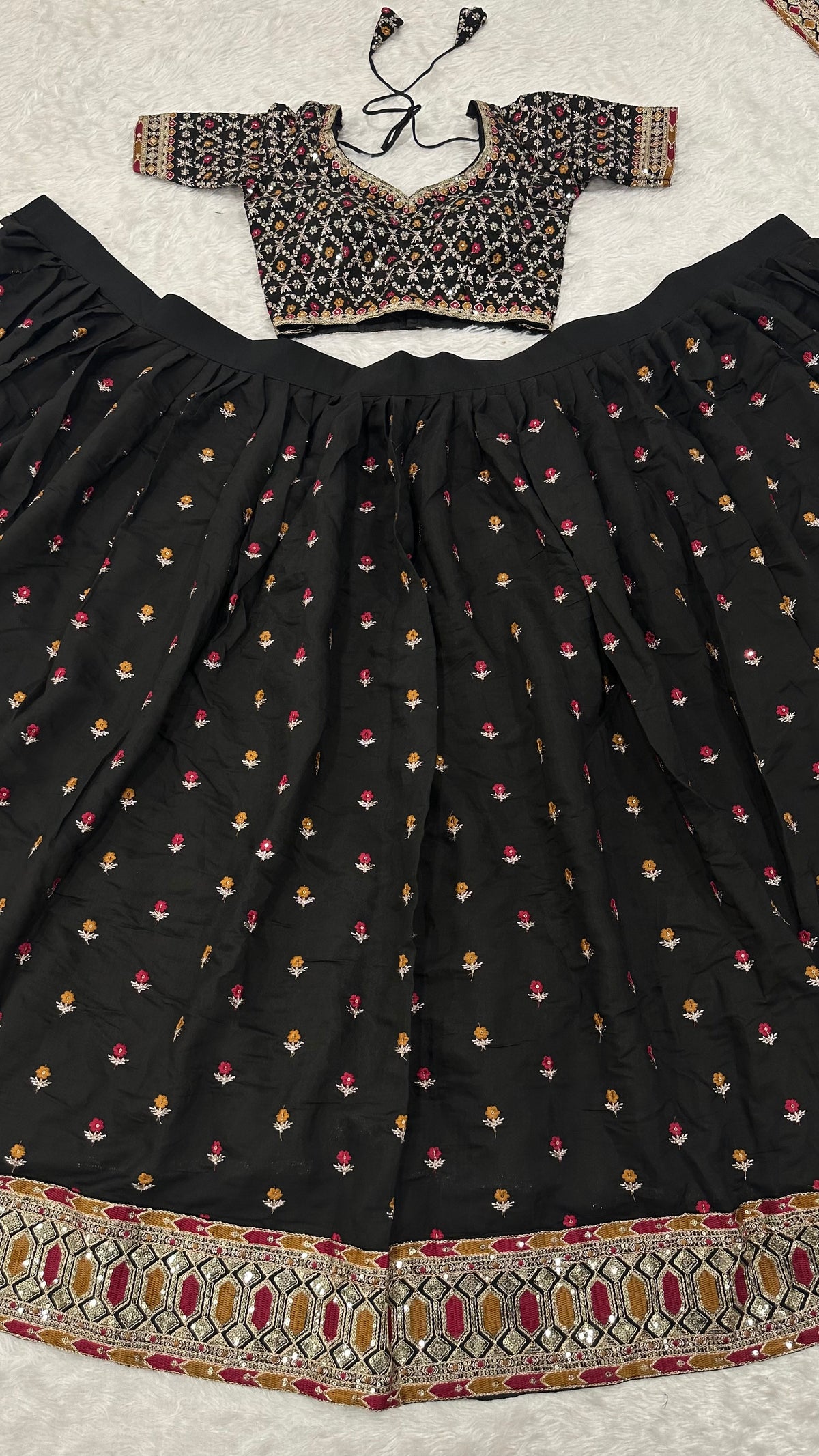 Black Embroidered Lehenga Choli with Designer Dupatta – Traditional Festive Wear