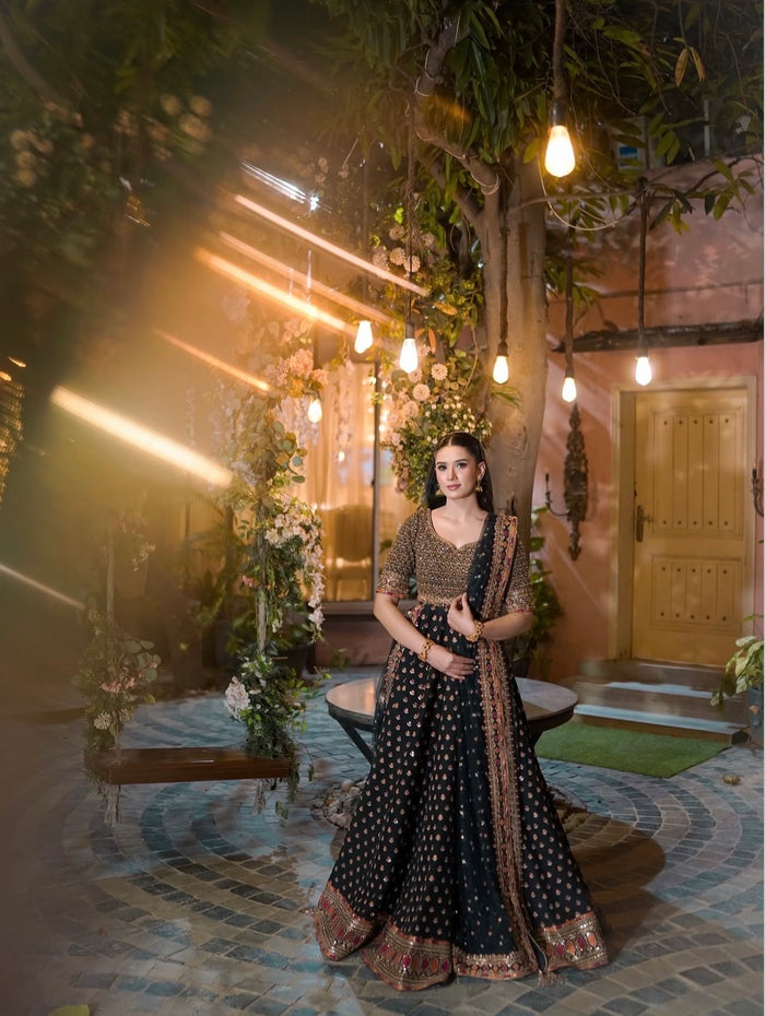 Black Embroidered Lehenga Choli with Designer Dupatta – Traditional Festive Wear