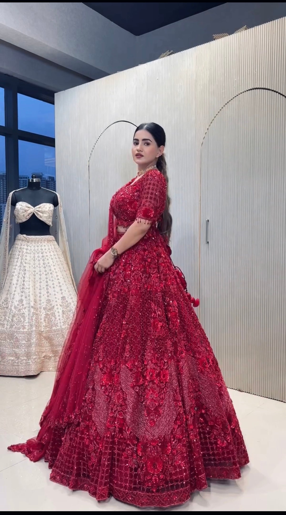 Women’s Maroon Embroidered Sequin Designer Lehenga Choli with Dupatta – Party & Wedding Wear