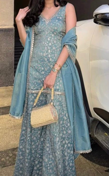 Designer Sky Blue Embroidered Anarkali Suit Set with Dupatta | Festive & Wedding Wear