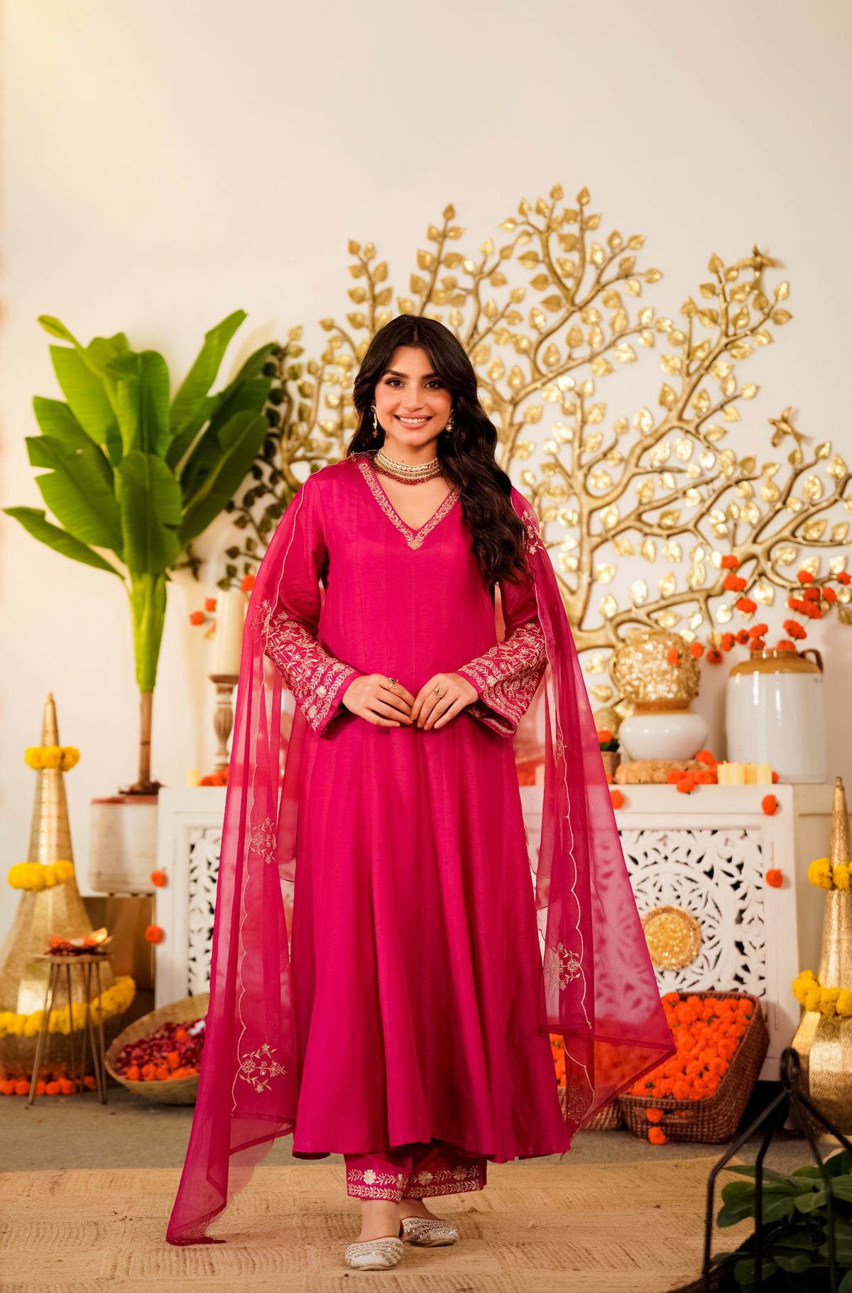 Women’s Designer Embroidered Anarkali Kurta Pant & Dupatta Set | Festive Ethnic Wear