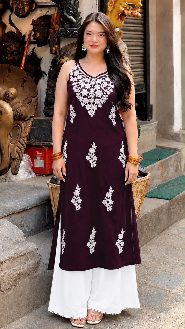 Embroidered Sleeveless Kurta with Palazzo Pants Set | Floral Ethnic Wear Set