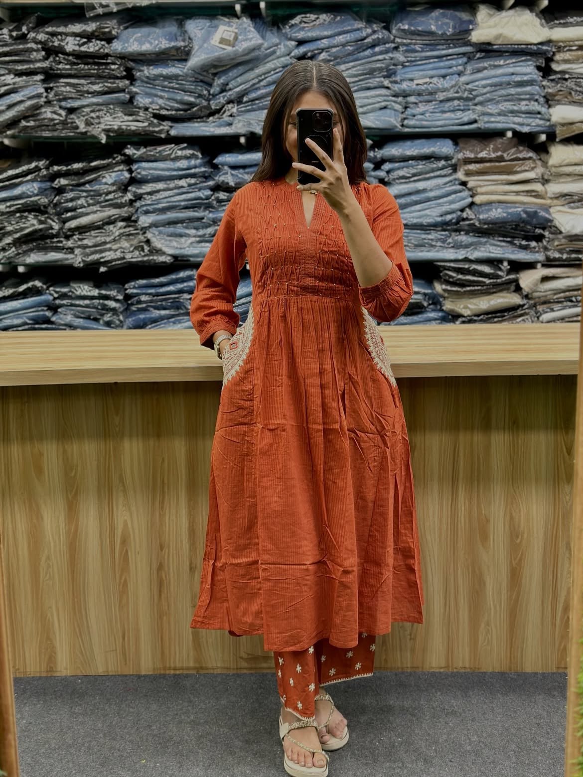 Designer Embroidered Cotton-Style Anarkali Kurta Pant Dupatta 3 Piece Suit Set