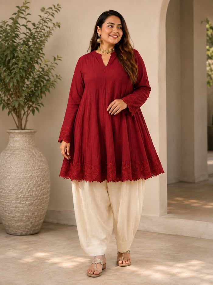 Designer Embroidered Kurta Palazzo Set for Women | V-Neck Flared Kurta Set