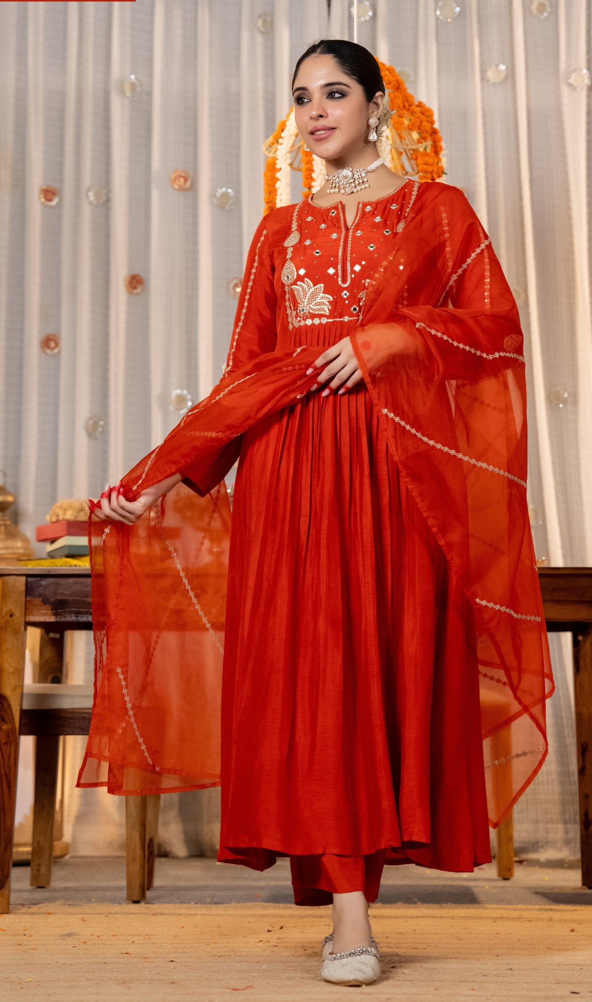 Red Embroidered Anarkali Suit Set with Dupatta | Festive & Wedding Wear
