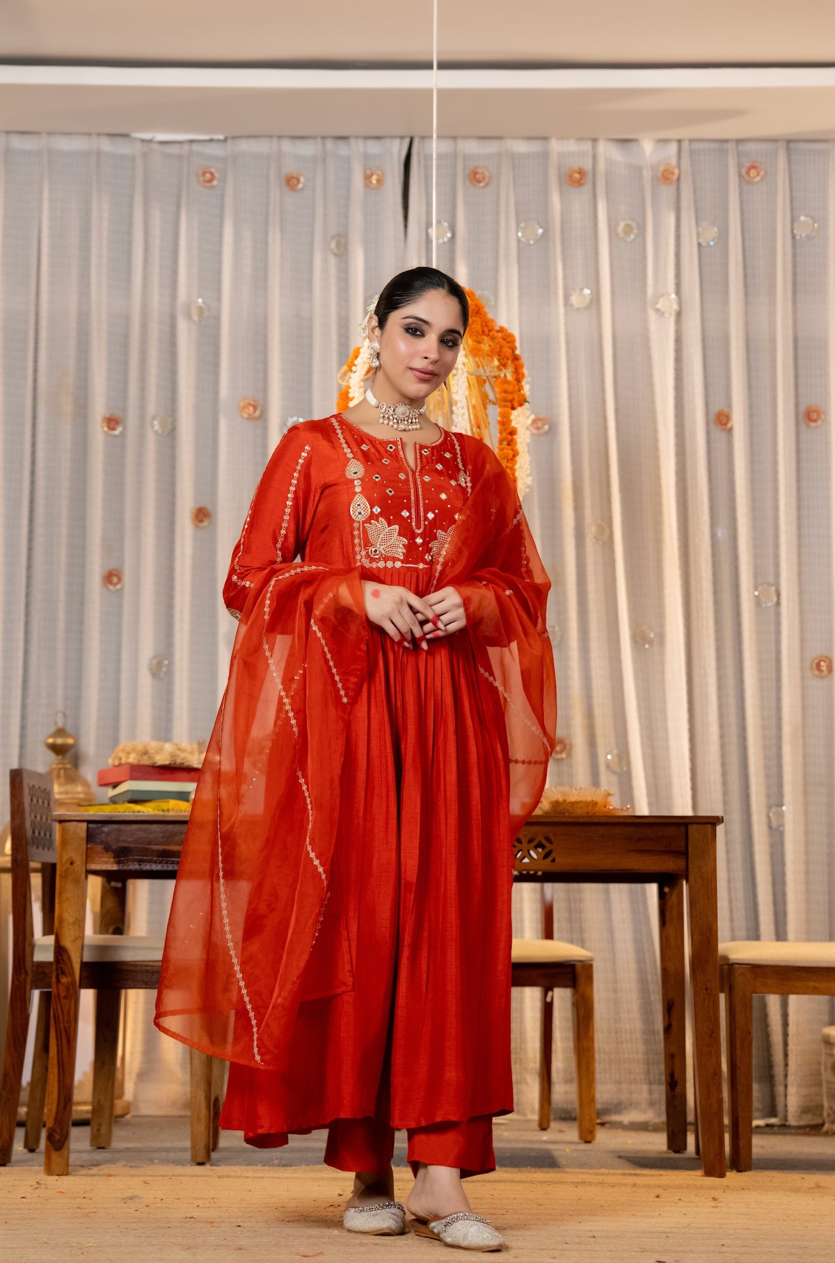 Red Embroidered Anarkali Suit Set with Dupatta | Festive & Wedding Wear