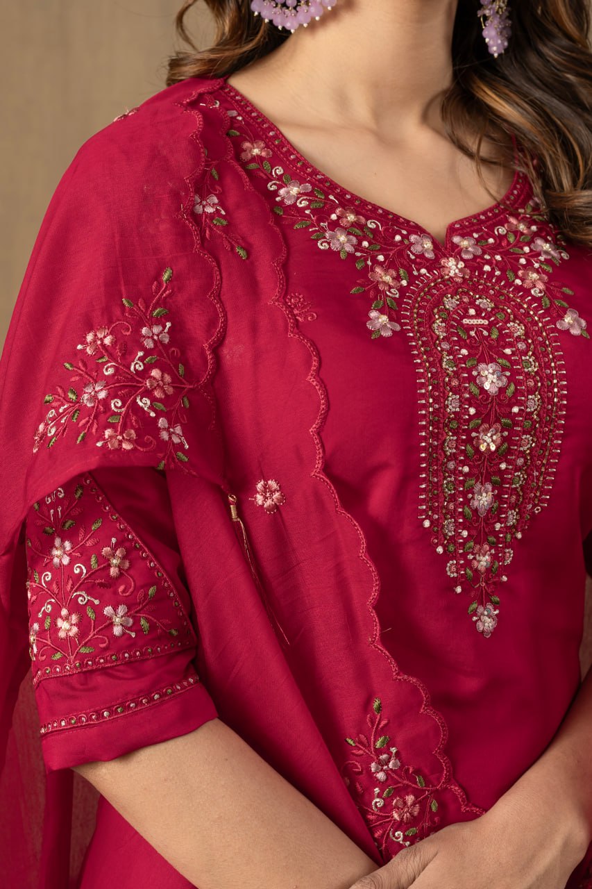 Women's Mustard Yellow Embroidered Kurta Pant Dupatta Set | Elegant Ethnic Wear