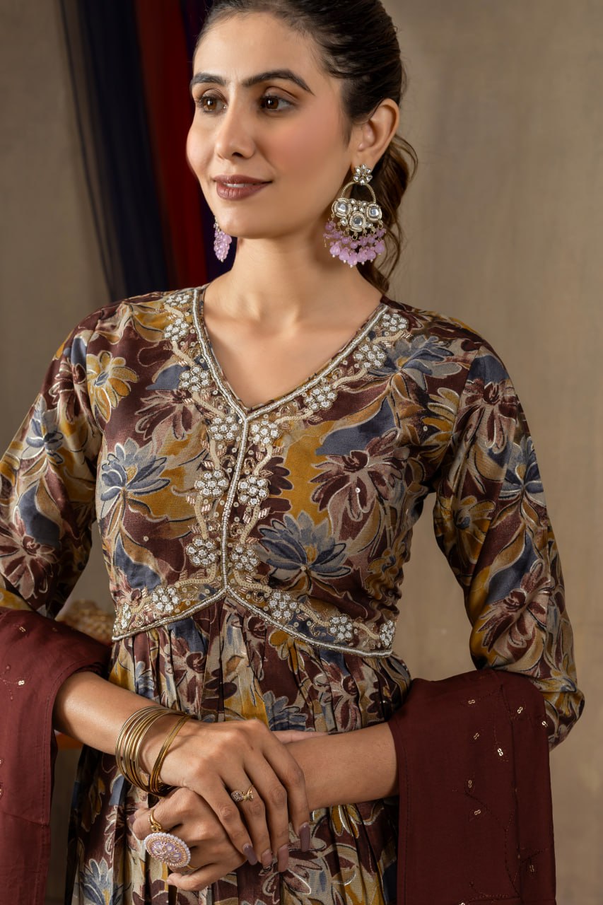 Elegant Teal Embroidered Straight Kurta with Printed Chiffon Dupatta for Women | Ethnic Salwar Suit Set