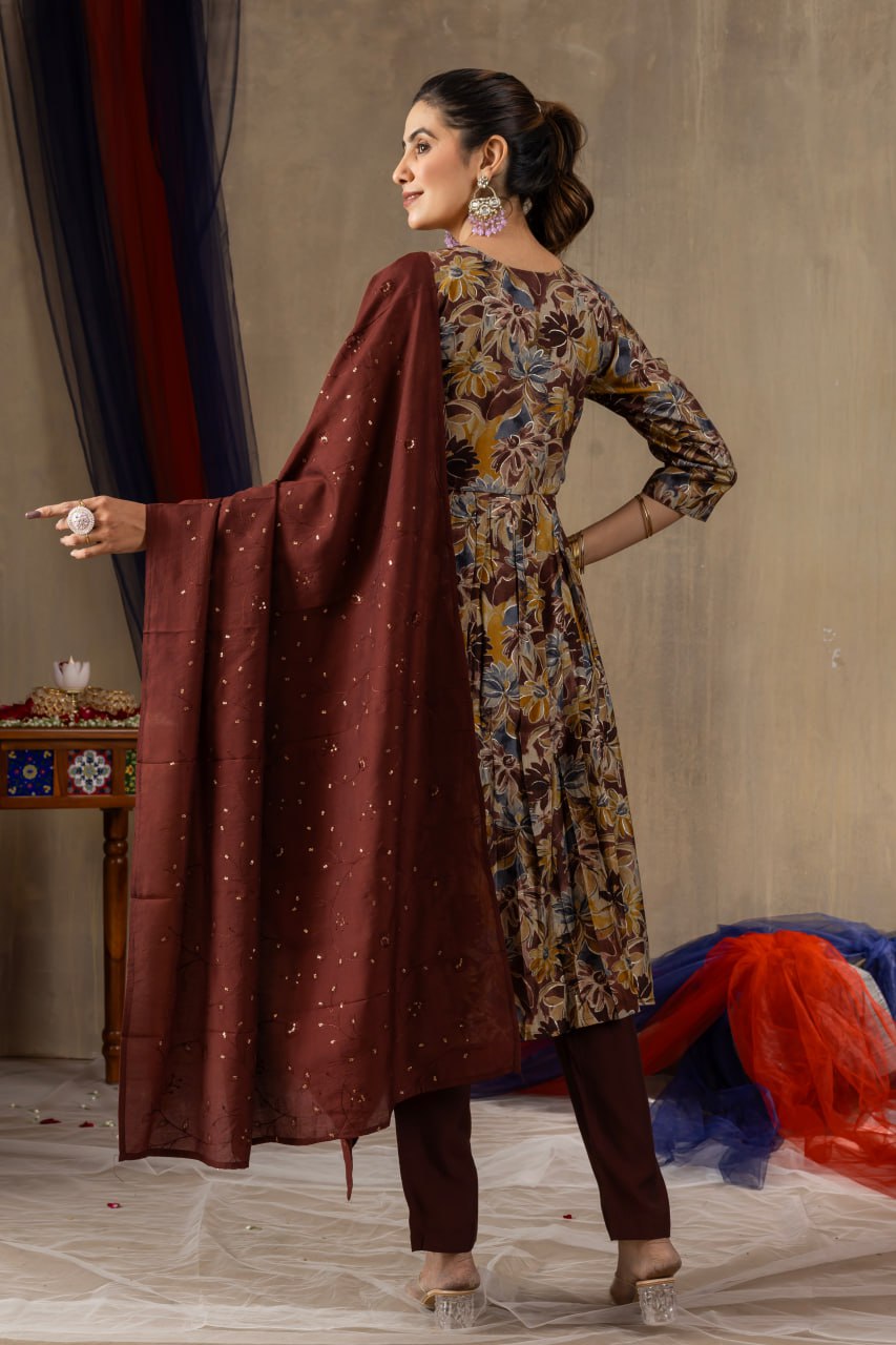 Elegant Teal Embroidered Straight Kurta with Printed Chiffon Dupatta for Women | Ethnic Salwar Suit Set