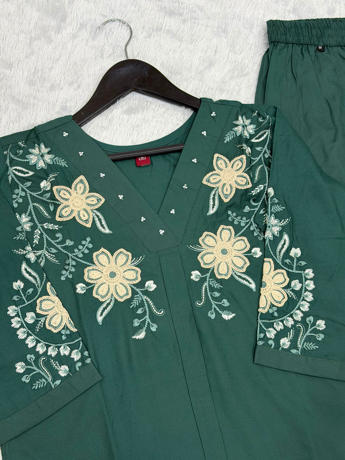 Floral Embroidered V-Neck Kurta Pant Co-Ord Set for Women