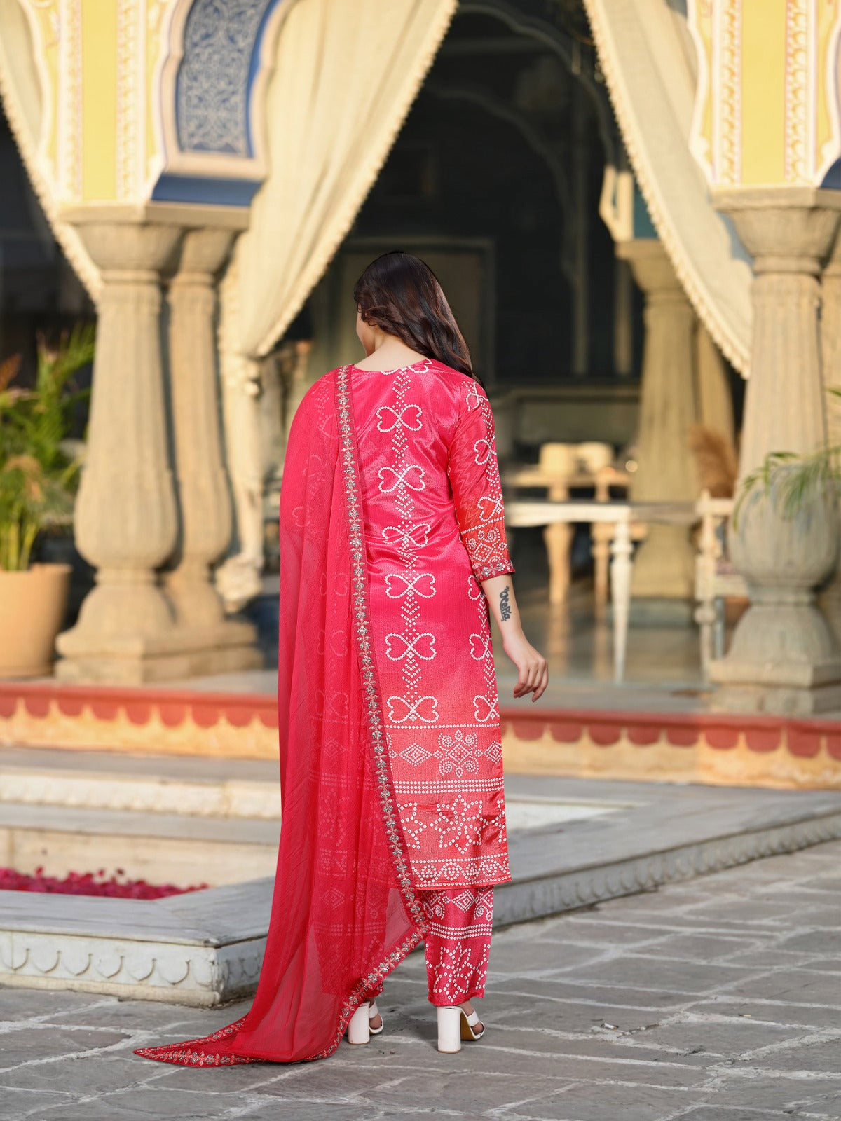 ILARAA Women's Soft Chinnon Silk Printed & Embroidered Kurta Pant Set with Nazmeen Dupatta | Premium Ethnic Wear
