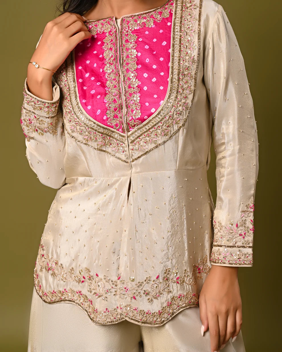 Elegant Dark Green Embroidered Anarkali Gown with Pleated Flare