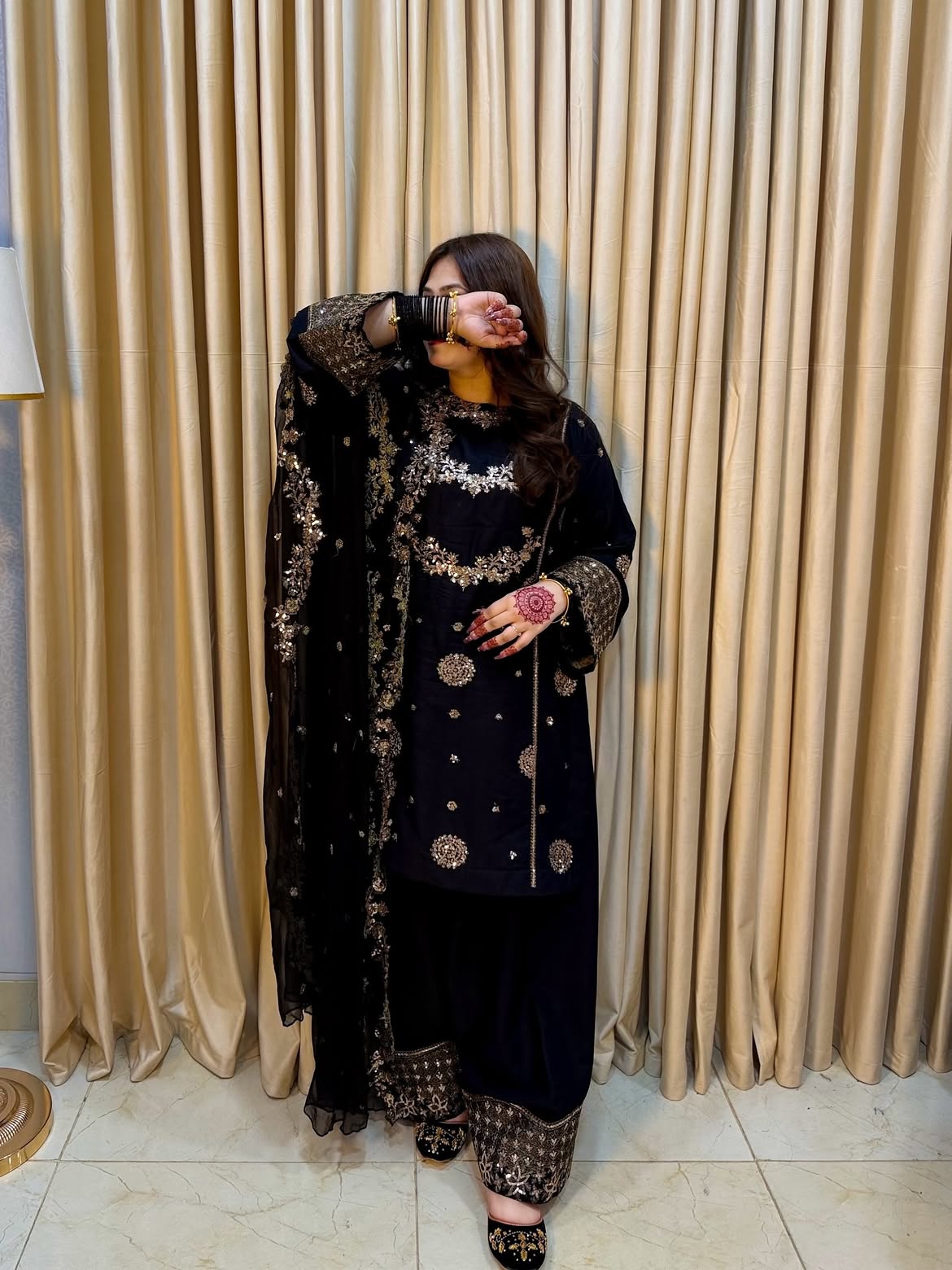 Designer Black Embroidered Pakistani Suit Set with Heavy Sequence Work & Dupatta