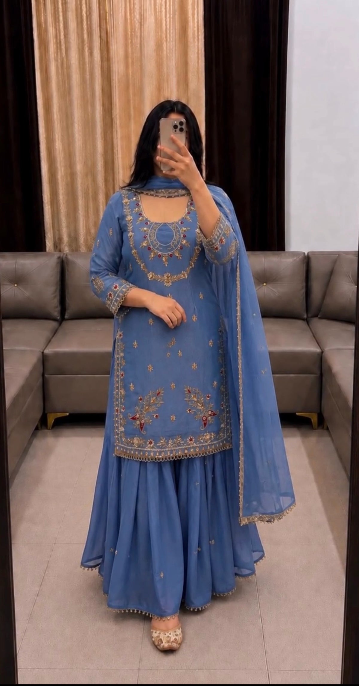Embroidered Kurta Sharara Set with Dupatta | Women’s 3 Piece Ethnic Wear Set