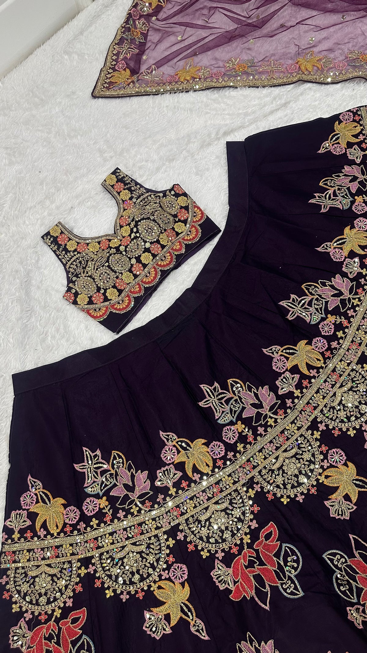 Royal Purple Embroidered Bridal Lehenga Set with Designer Blouse & Dupatta