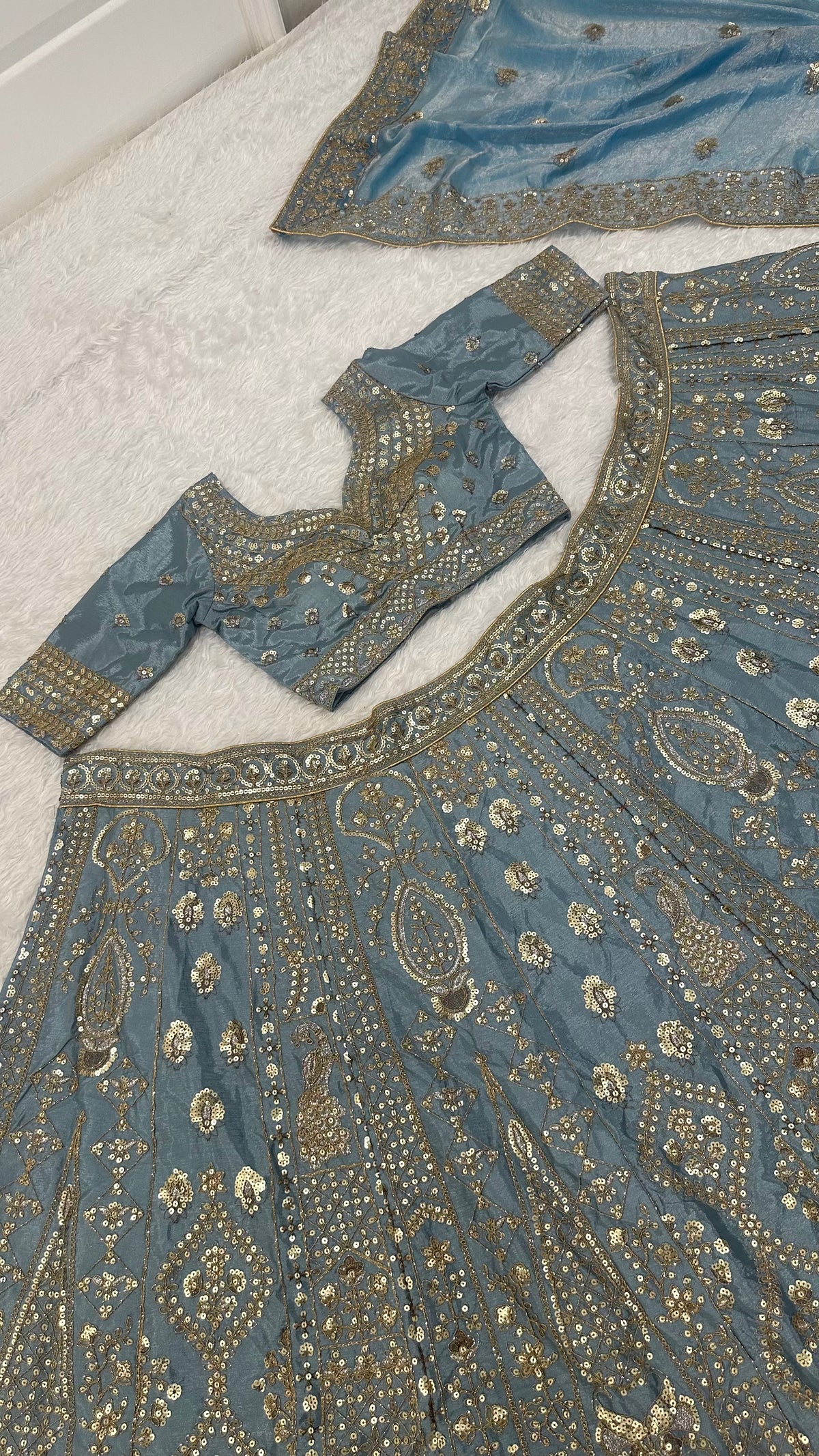 Pastel Blue Embroidered Designer Lehenga Choli with Dupatta – Heavy Silver Work