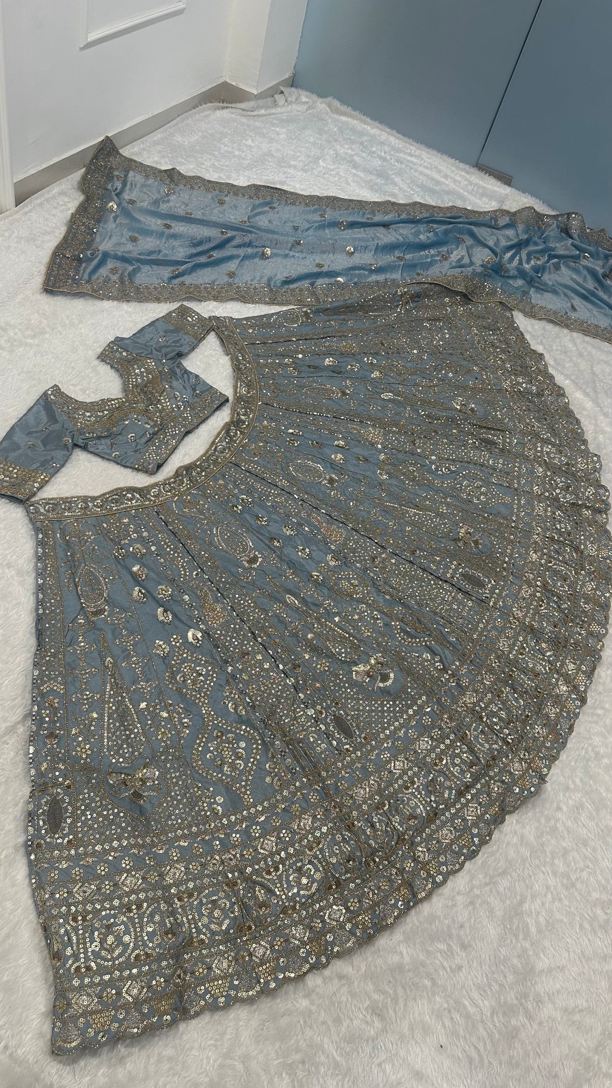 Pastel Blue Embroidered Designer Lehenga Choli with Dupatta – Heavy Silver Work