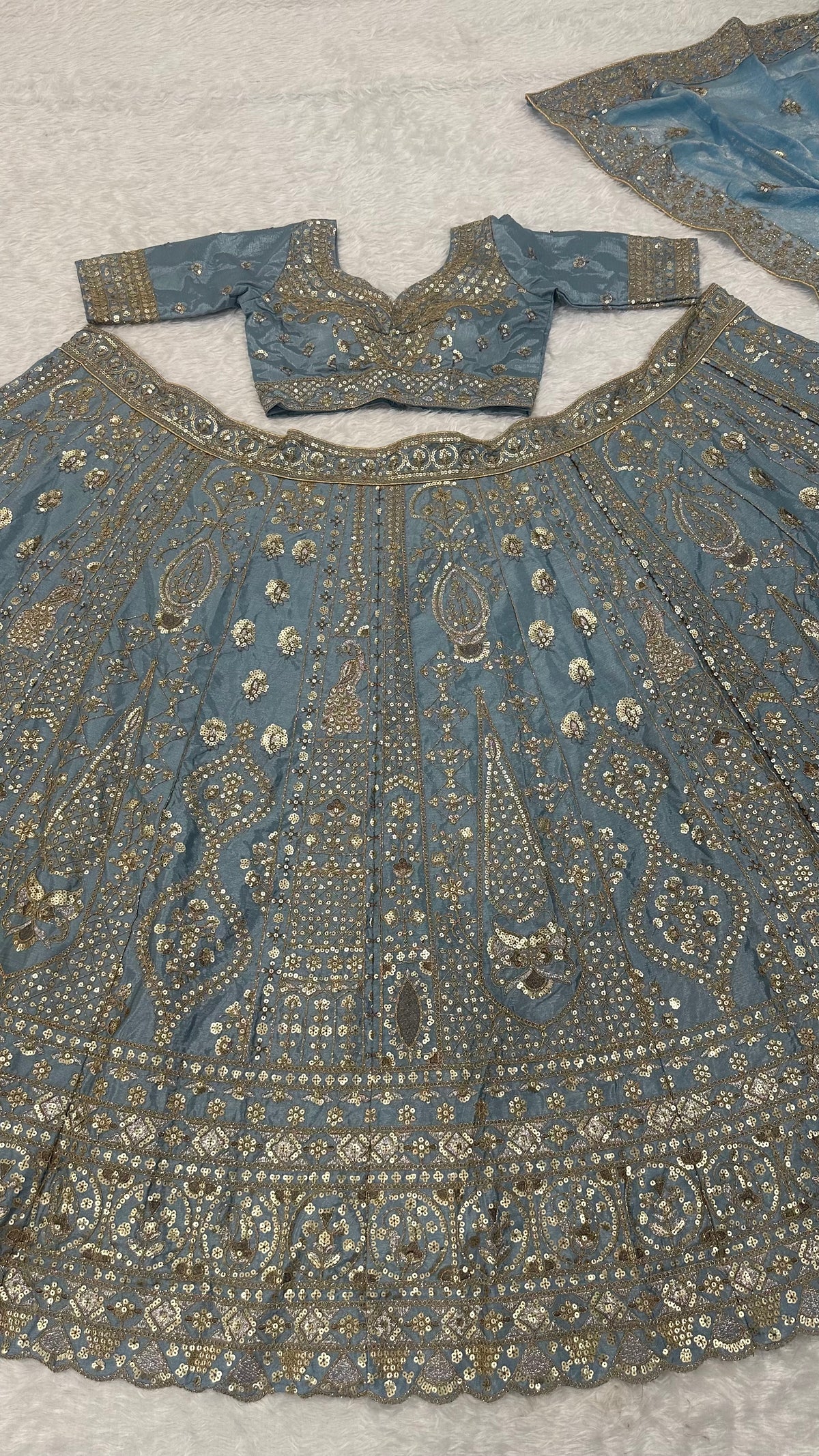 Pastel Blue Embroidered Designer Lehenga Choli with Dupatta – Heavy Silver Work