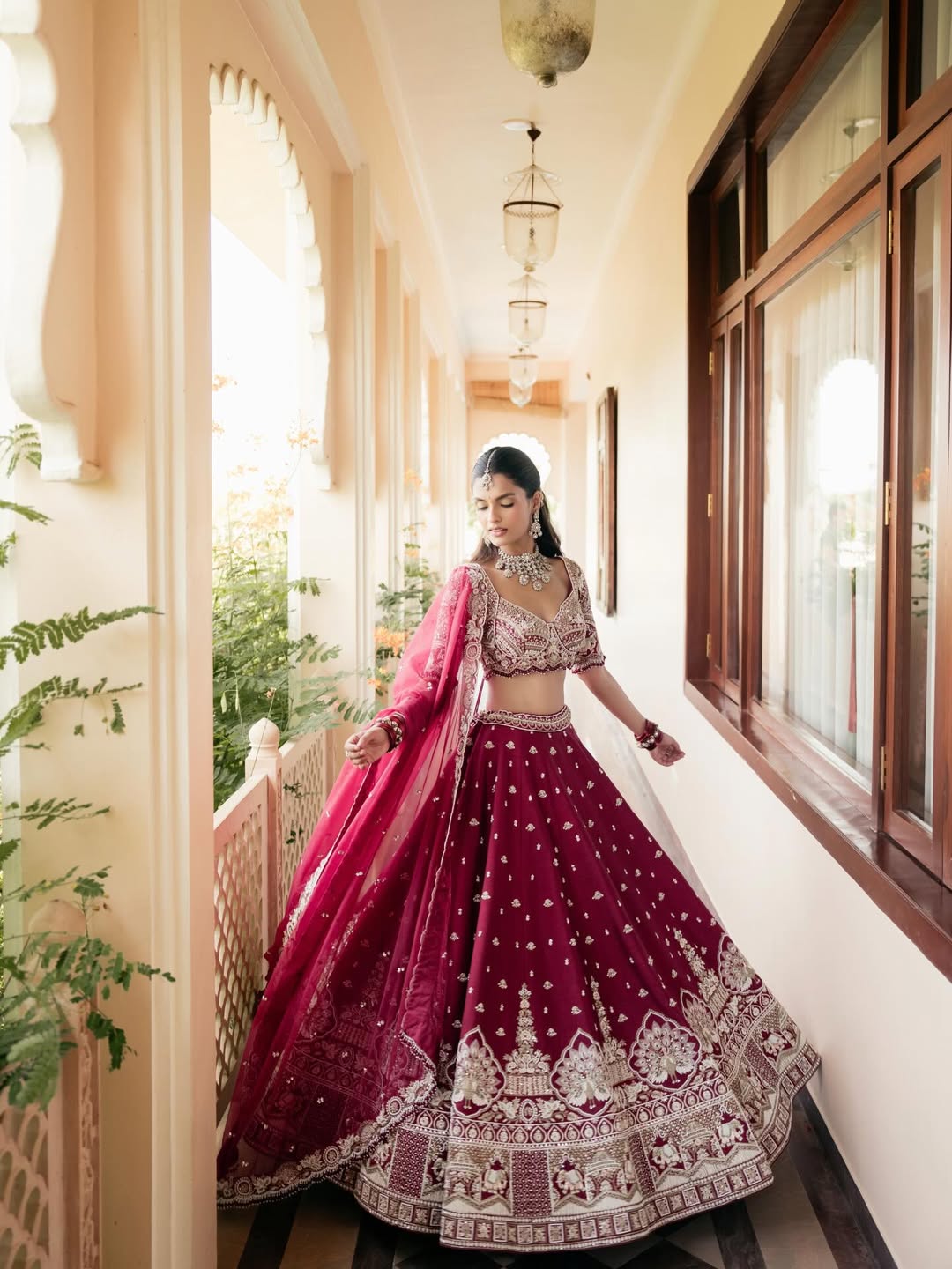 Wine Maroon Embroidered Designer Lehenga Choli with Dupatta – Traditional Wedding Wear