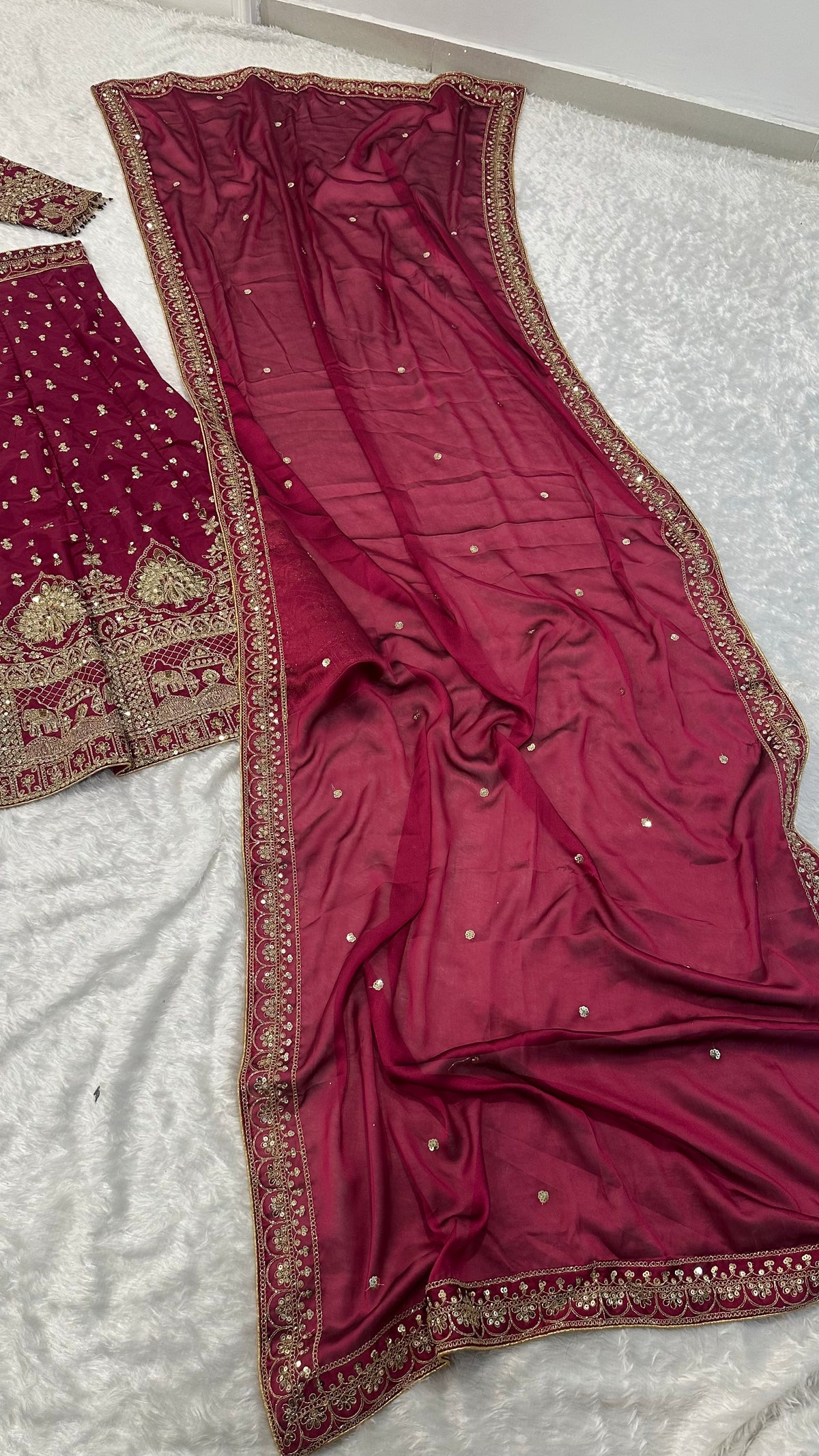 Wine Maroon Embroidered Designer Lehenga Choli with Dupatta – Traditional Wedding Wear