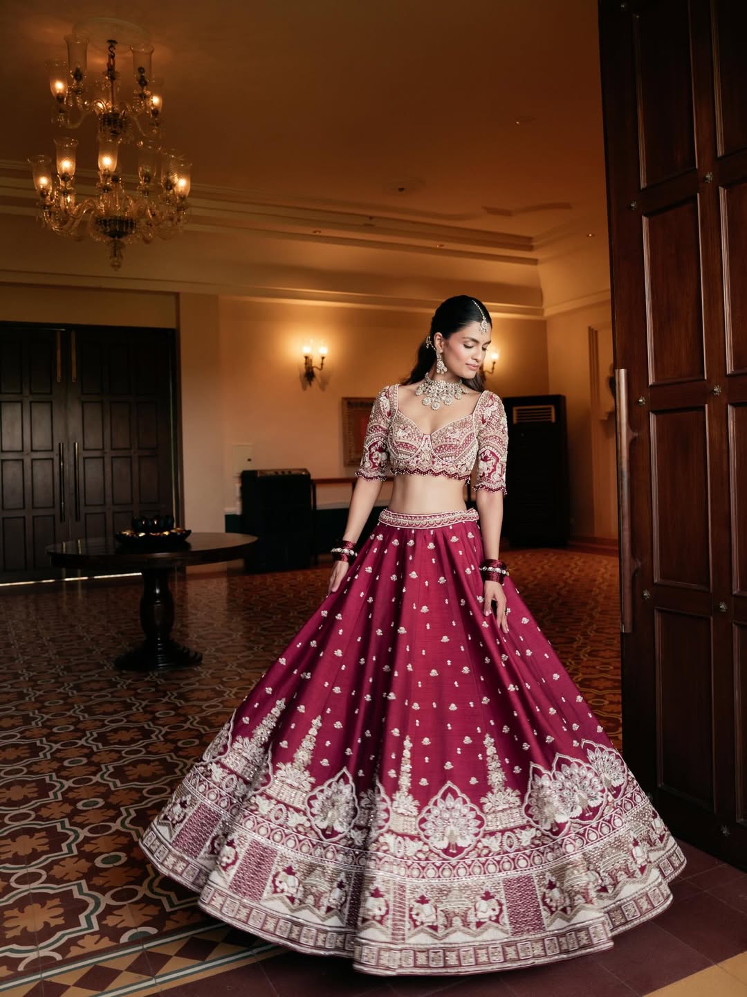 Wine Maroon Embroidered Designer Lehenga Choli with Dupatta – Traditional Wedding Wear