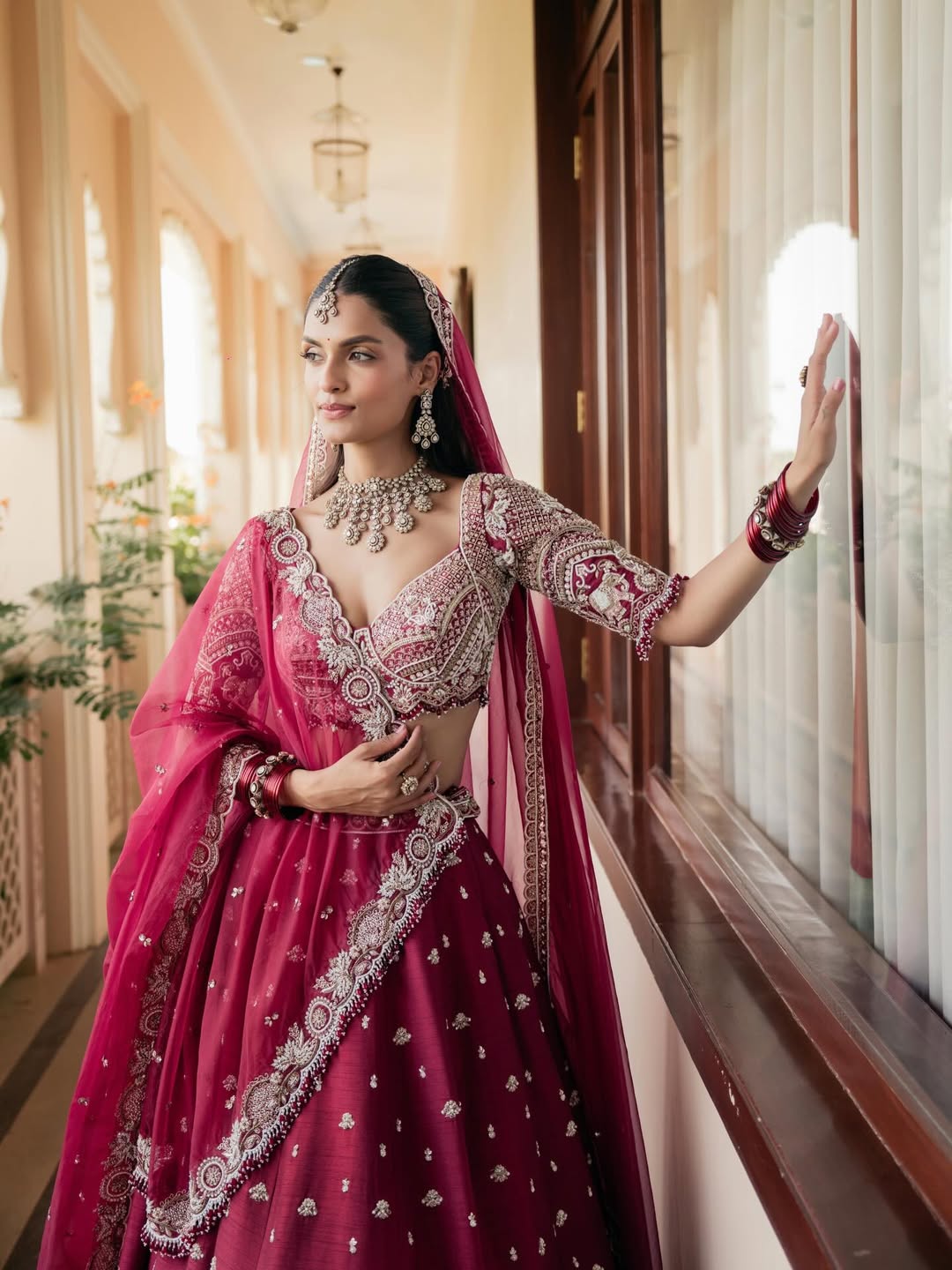 Wine Maroon Embroidered Designer Lehenga Choli with Dupatta – Traditional Wedding Wear