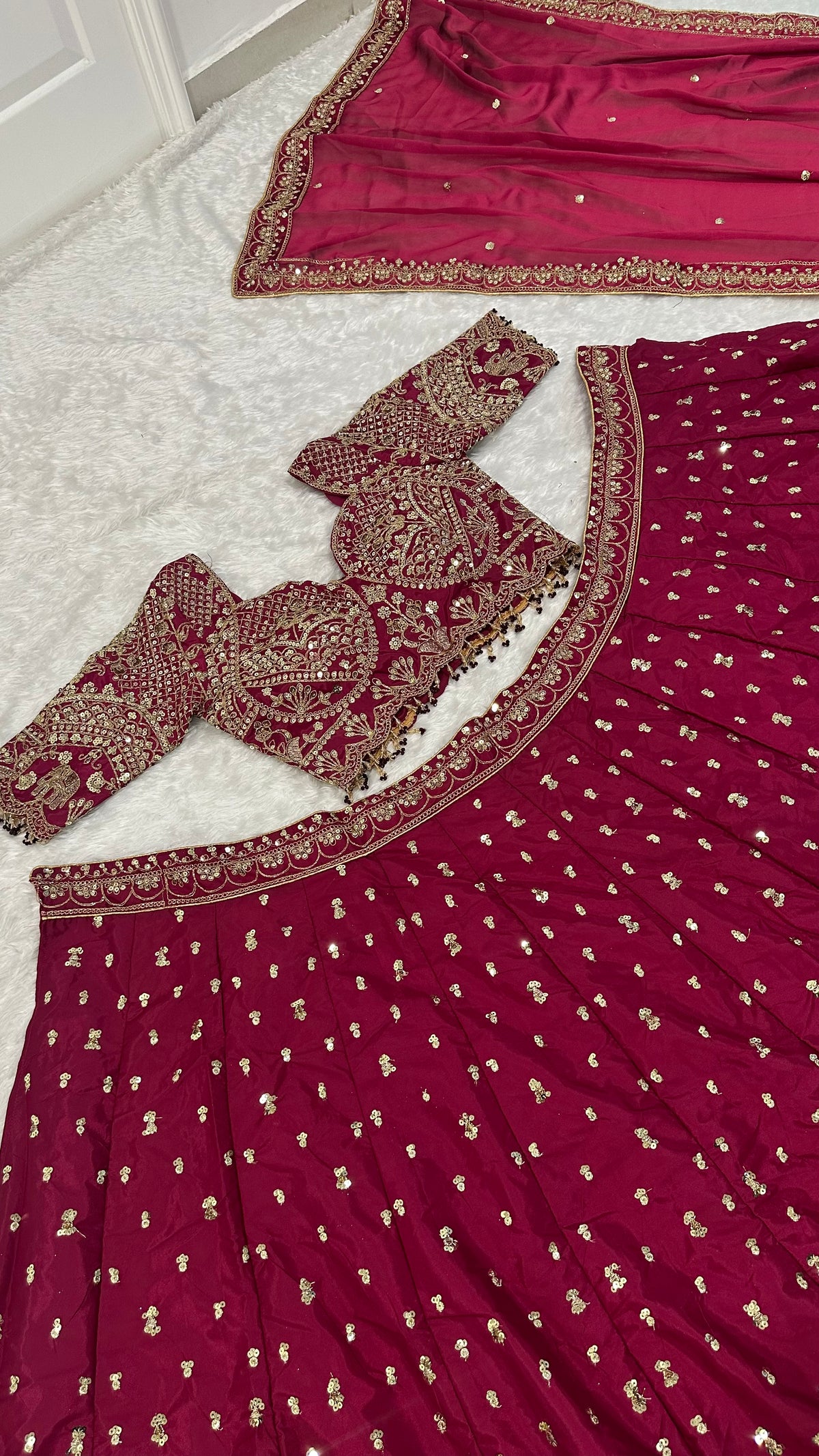 Wine Maroon Embroidered Designer Lehenga Choli with Dupatta – Traditional Wedding Wear