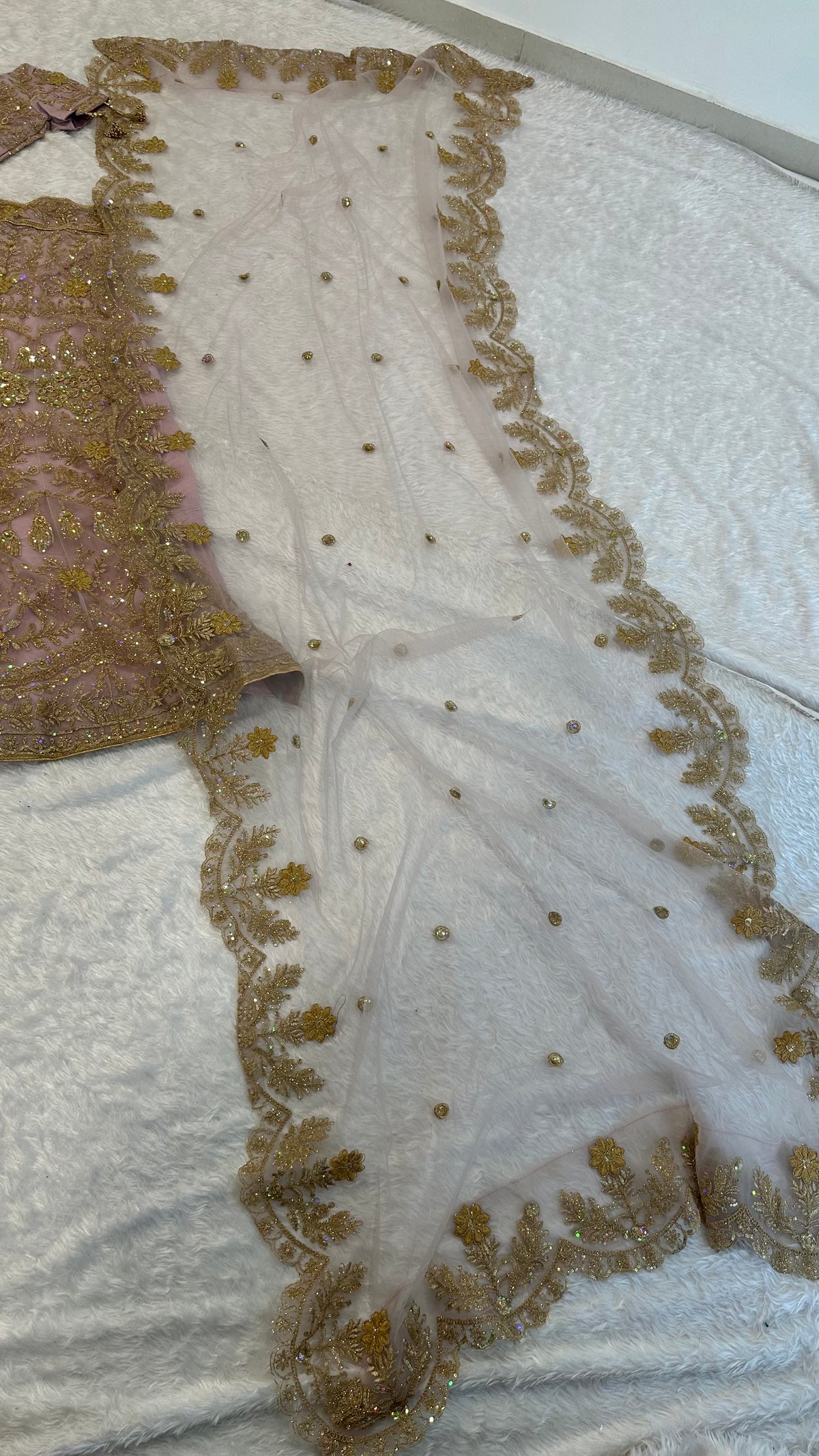 Women’s Premium Sequin Embroidered Lehenga Choli with Dupatta – Blush Pink & Gold Bridal Wear