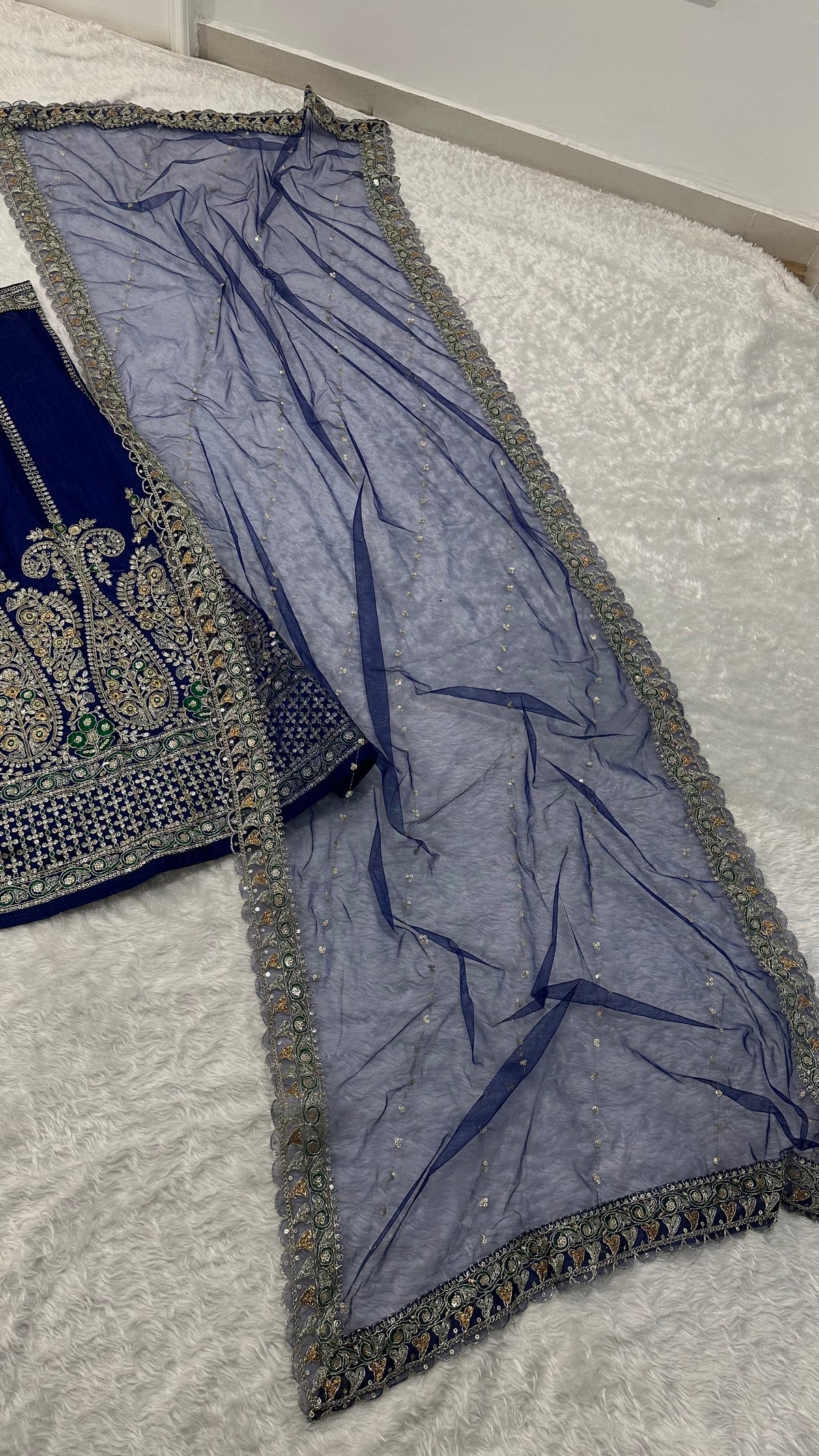 Navy Blue Embroidered Designer Lehenga Choli with Dupatta – Bridal & Festive Wear