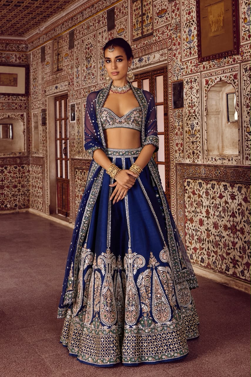 Navy Blue Embroidered Designer Lehenga Choli with Dupatta – Bridal & Festive Wear