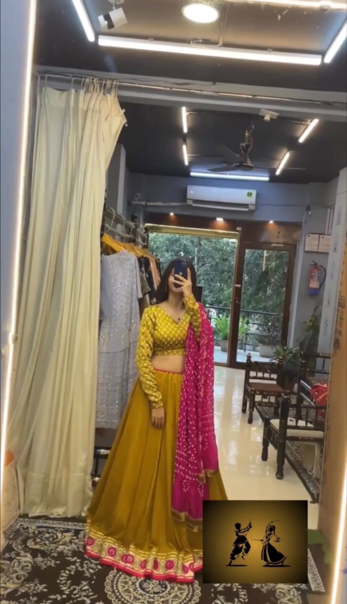 Women’s Mustard Yellow & Pink Designer Lehenga Choli with Embellished Dupatta