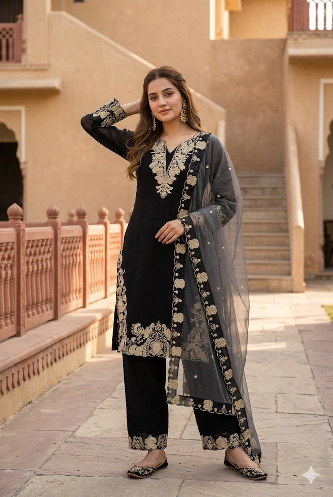 Elegant Embroidered Salwar Suit Set for Women – Ethnic 3-Piece Suit with Dupatta