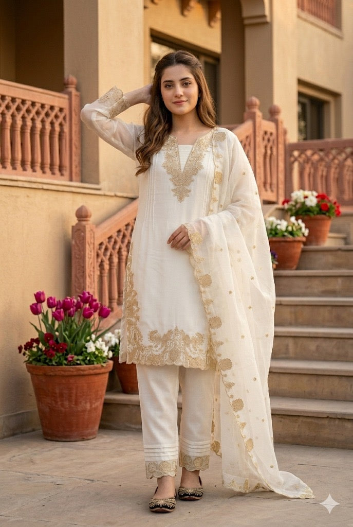 Elegant Embroidered Salwar Suit Set for Women – Ethnic 3-Piece Suit with Dupatta