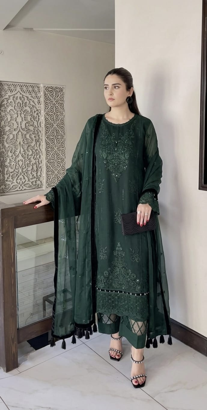 Women’s Premium Embroidered 3 Piece Suit Set with Dupatta | Elegant Ethnic Wear
