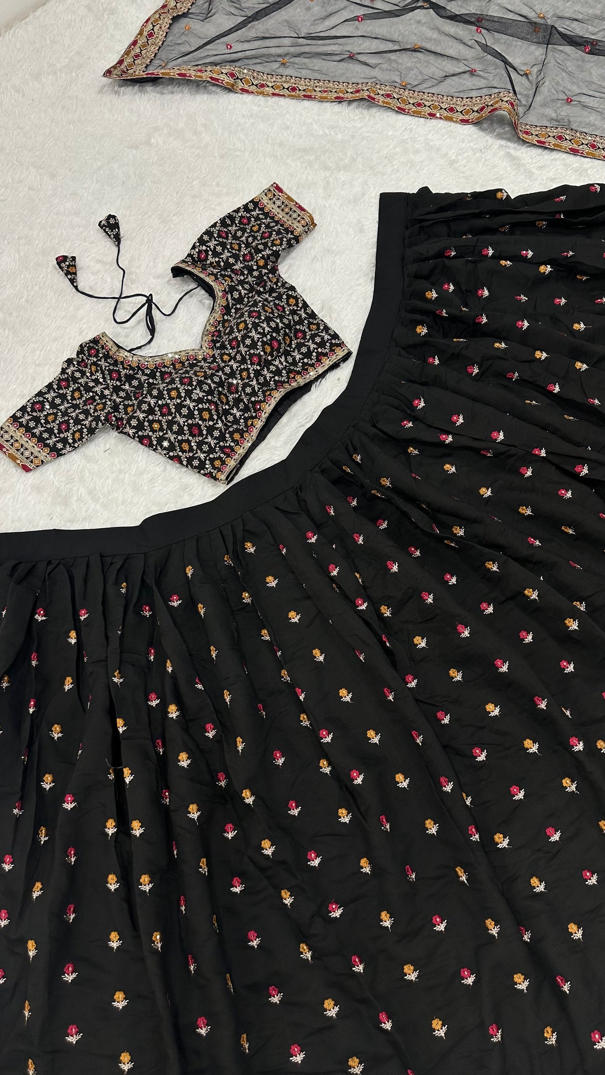 Black Embroidered Lehenga Choli with Designer Dupatta – Traditional Festive Wear