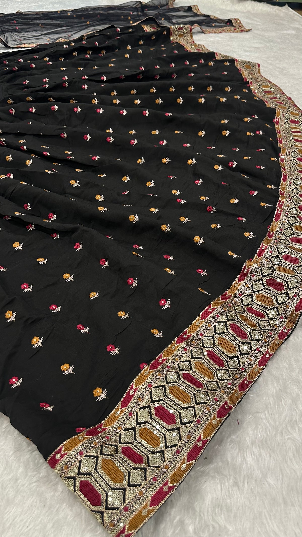 Black Embroidered Lehenga Choli with Designer Dupatta – Traditional Festive Wear