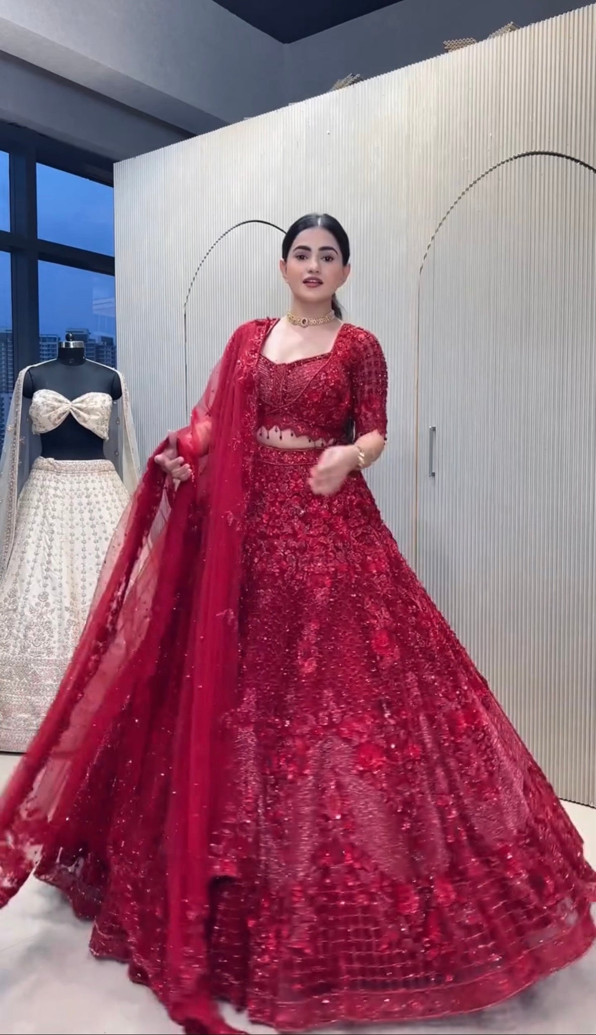 Women’s Maroon Embroidered Sequin Designer Lehenga Choli with Dupatta – Party & Wedding Wear