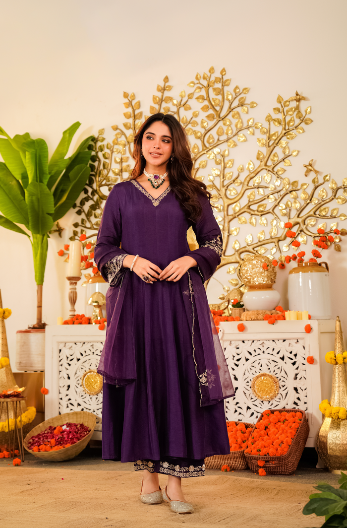 Women’s Designer Embroidered Anarkali Kurta Pant & Dupatta Set | Festive Ethnic Wear