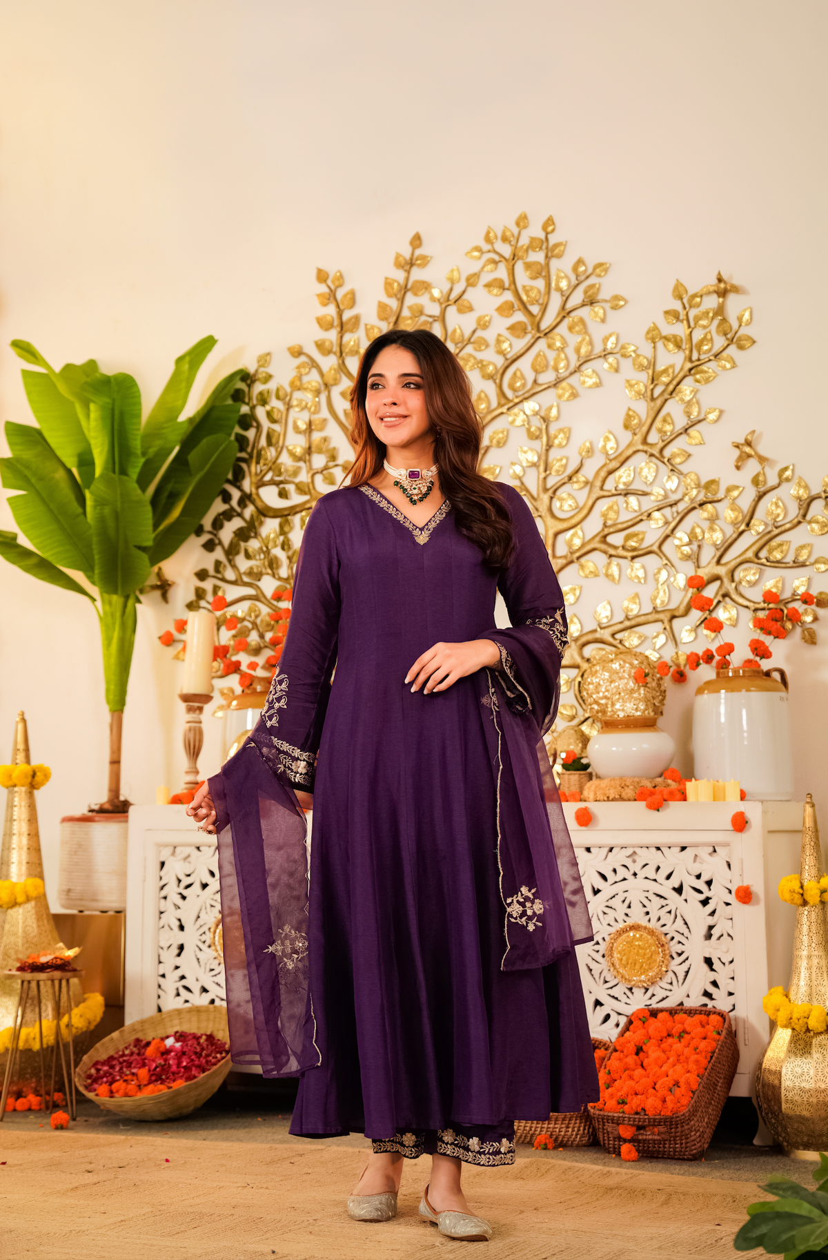 Women’s Designer Embroidered Anarkali Kurta Pant & Dupatta Set | Festive Ethnic Wear